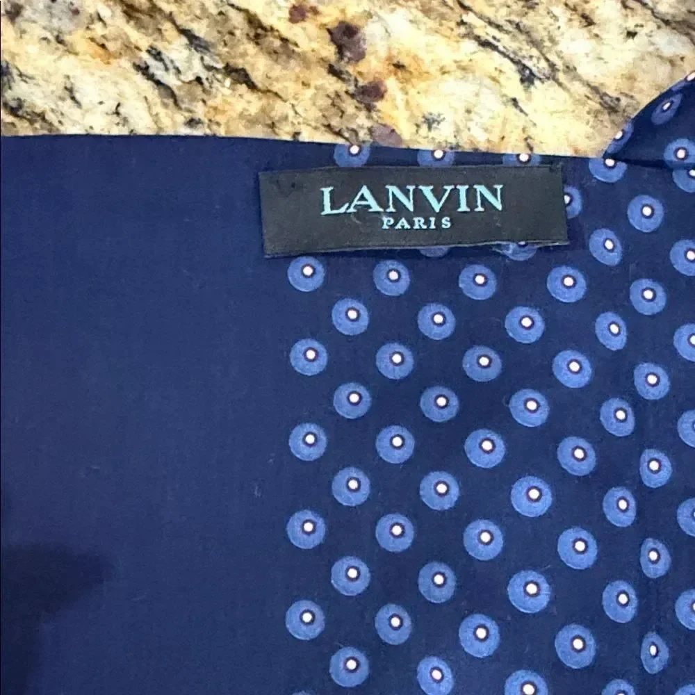 Lanvin Paris Navy Blue Dot Print Scarf Wrap 70% Cotton 30% Silk Italy